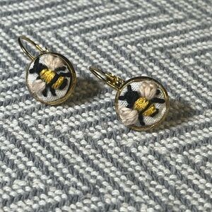5. Gold Tone Bee Pattern Leverback Earrings